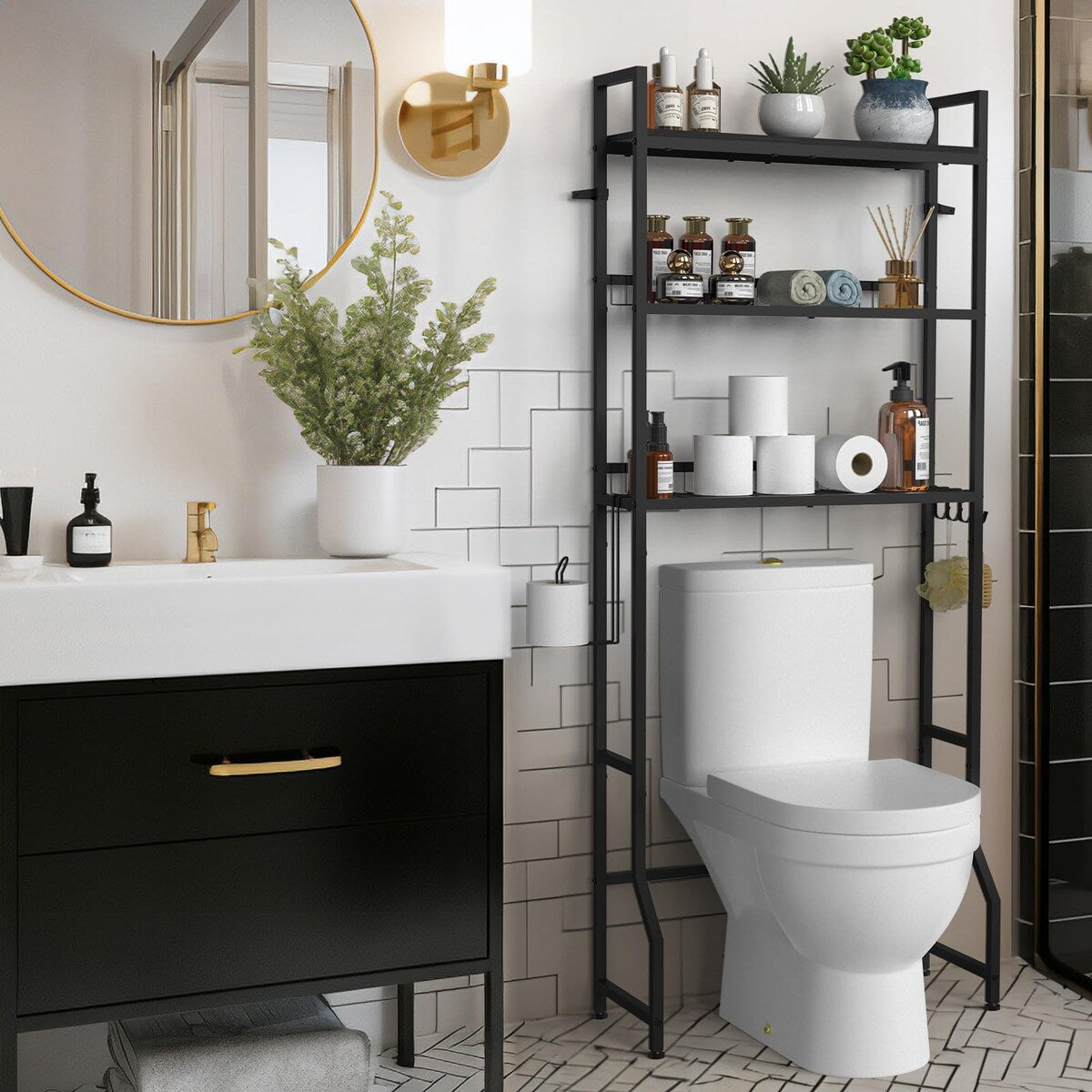 Over The Toilet Rack 3 Tier Bathroom Shelf Over Toilet Storage Organizer Freestanding Above Toilet Storage Rack with Metal Frame