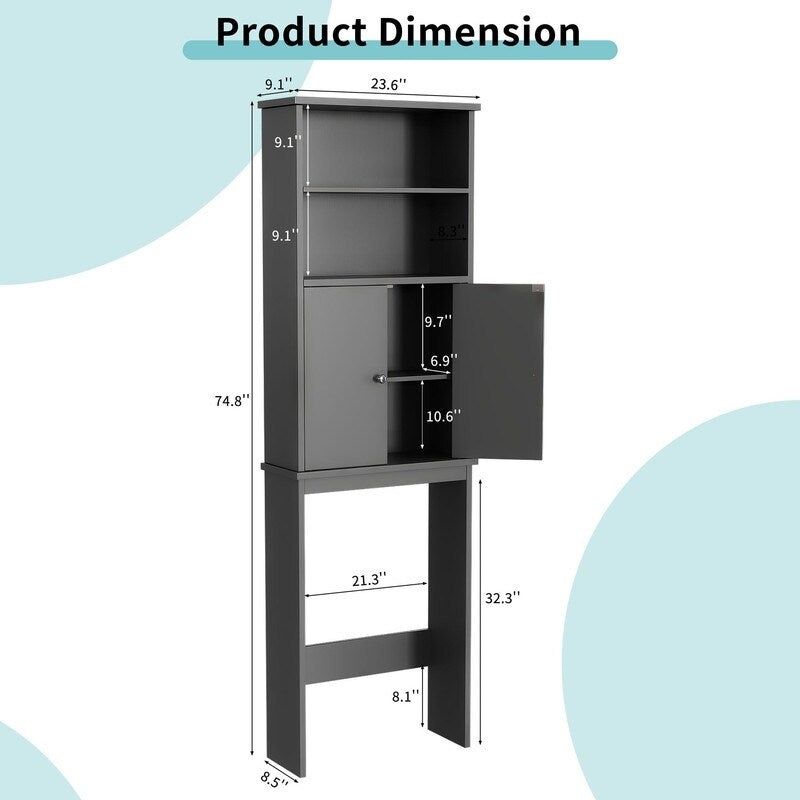 Over The Toilet Storage Cabinet,2 Open Shelves - 8.5"D x 23.6"W x 74.8"H