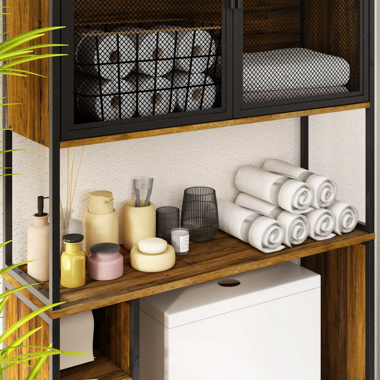 Over Toilet Bathroom Organizer Space Saver, Easy Assemble,Rustic Brown