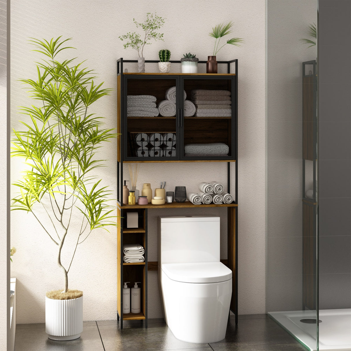 Over Toilet Bathroom Organizer Space Saver, Easy Assemble,Rustic Brown