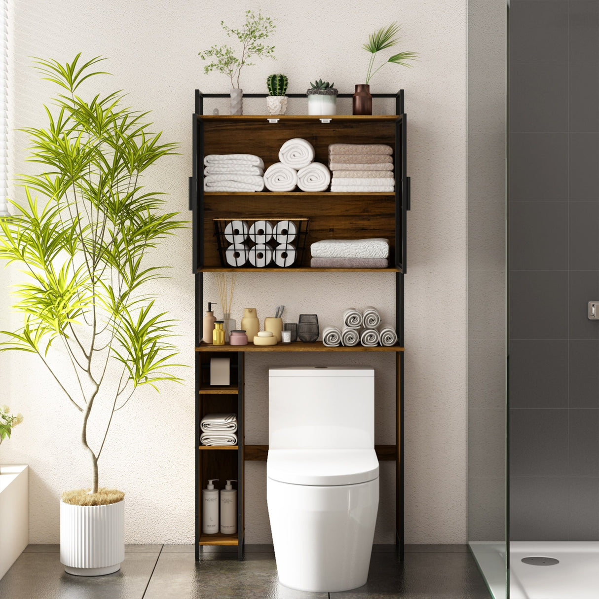 Over Toilet Bathroom Organizer Space Saver, Easy Assemble,Rustic Brown