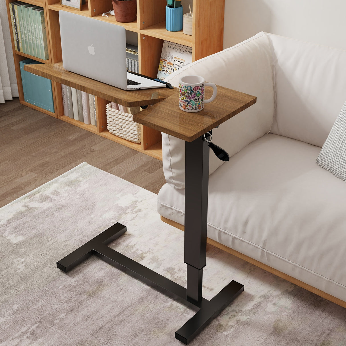 Overbed Table Height Adjustable Sofa Laptop Desk Tilting with 4 Wheels