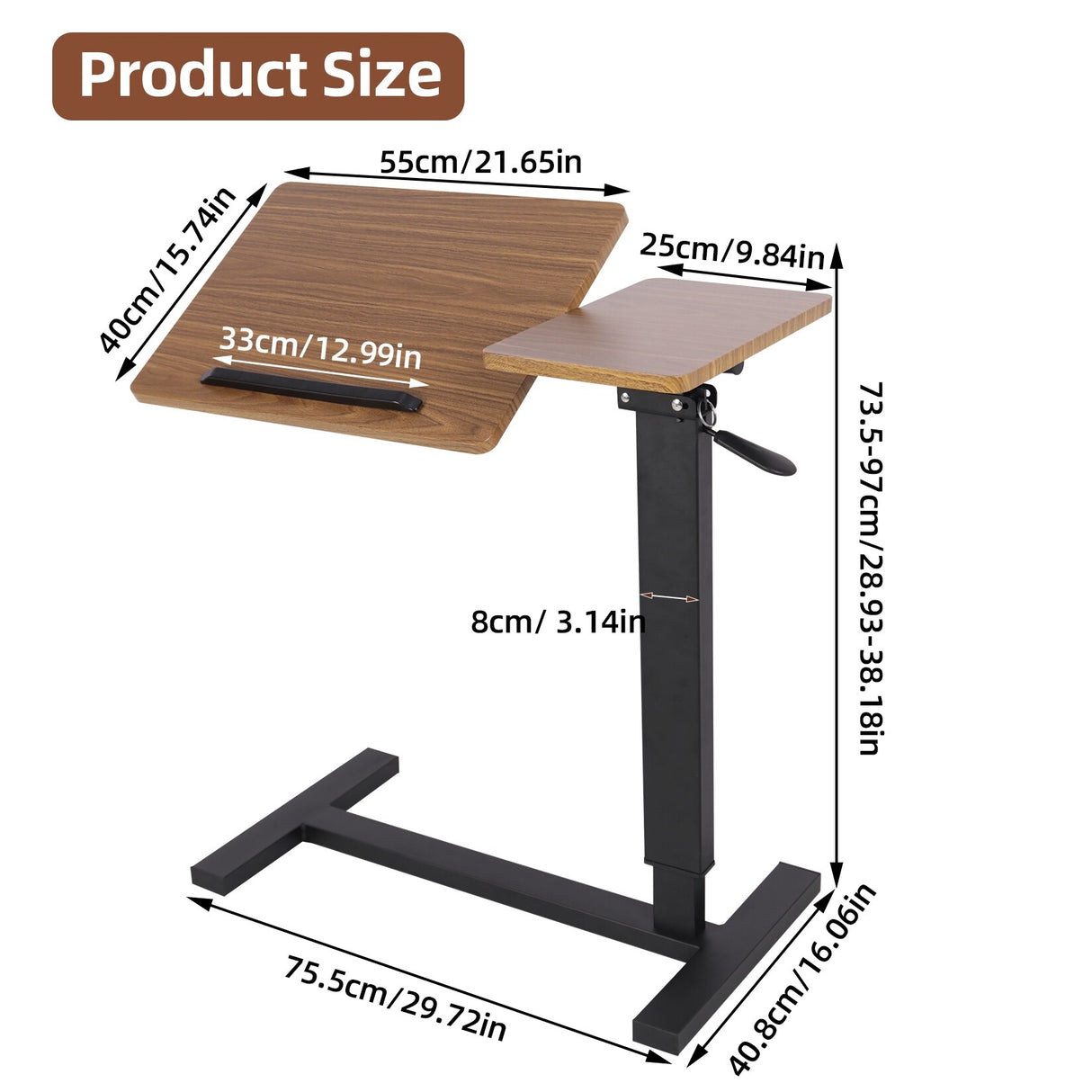 Overbed Table Height Adjustable Sofa Laptop Desk Tilting with 4 Wheels