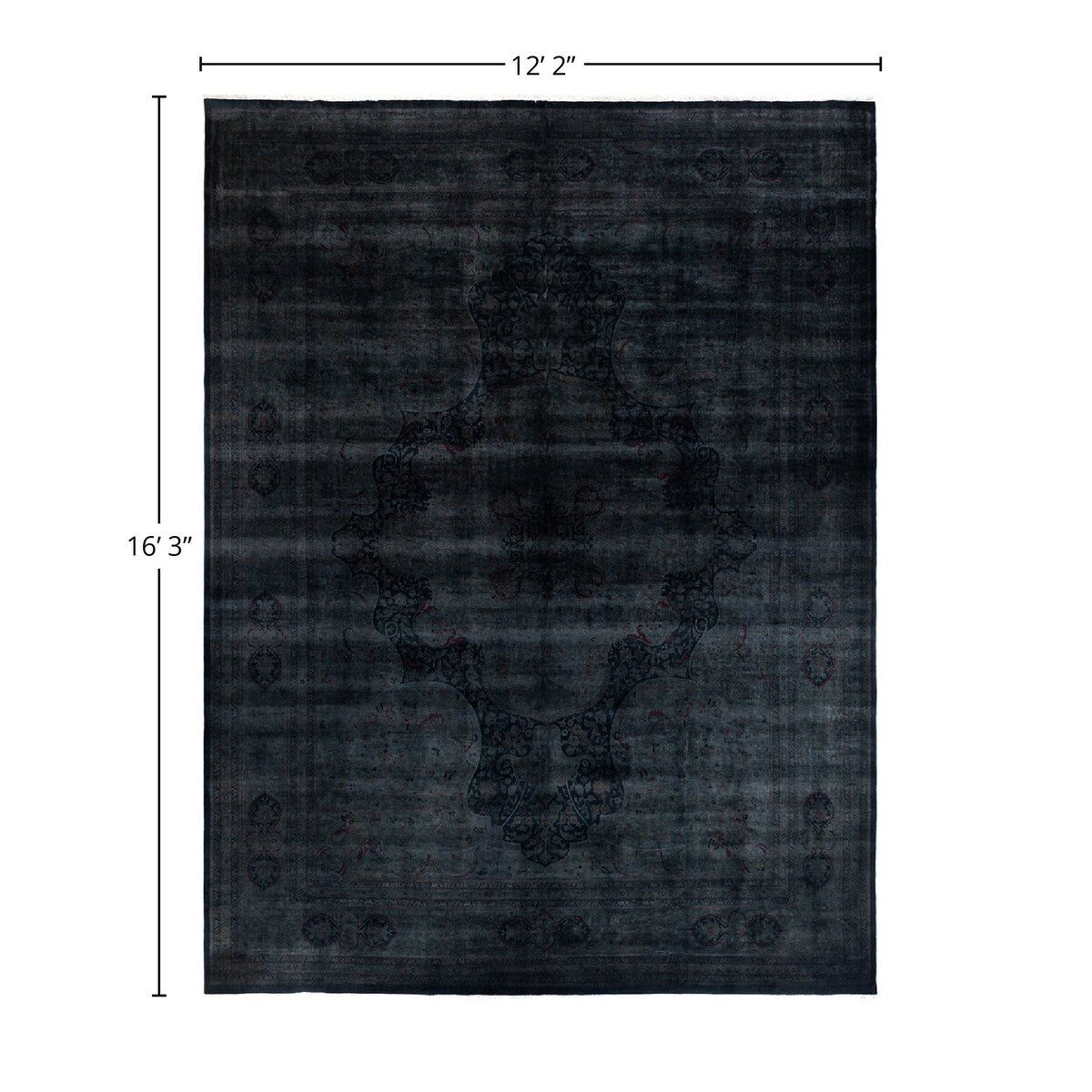 Overdyed, One-of-a-Kind Hand-Knotted Area Rug - Black - 12' 2" x 16' 3"