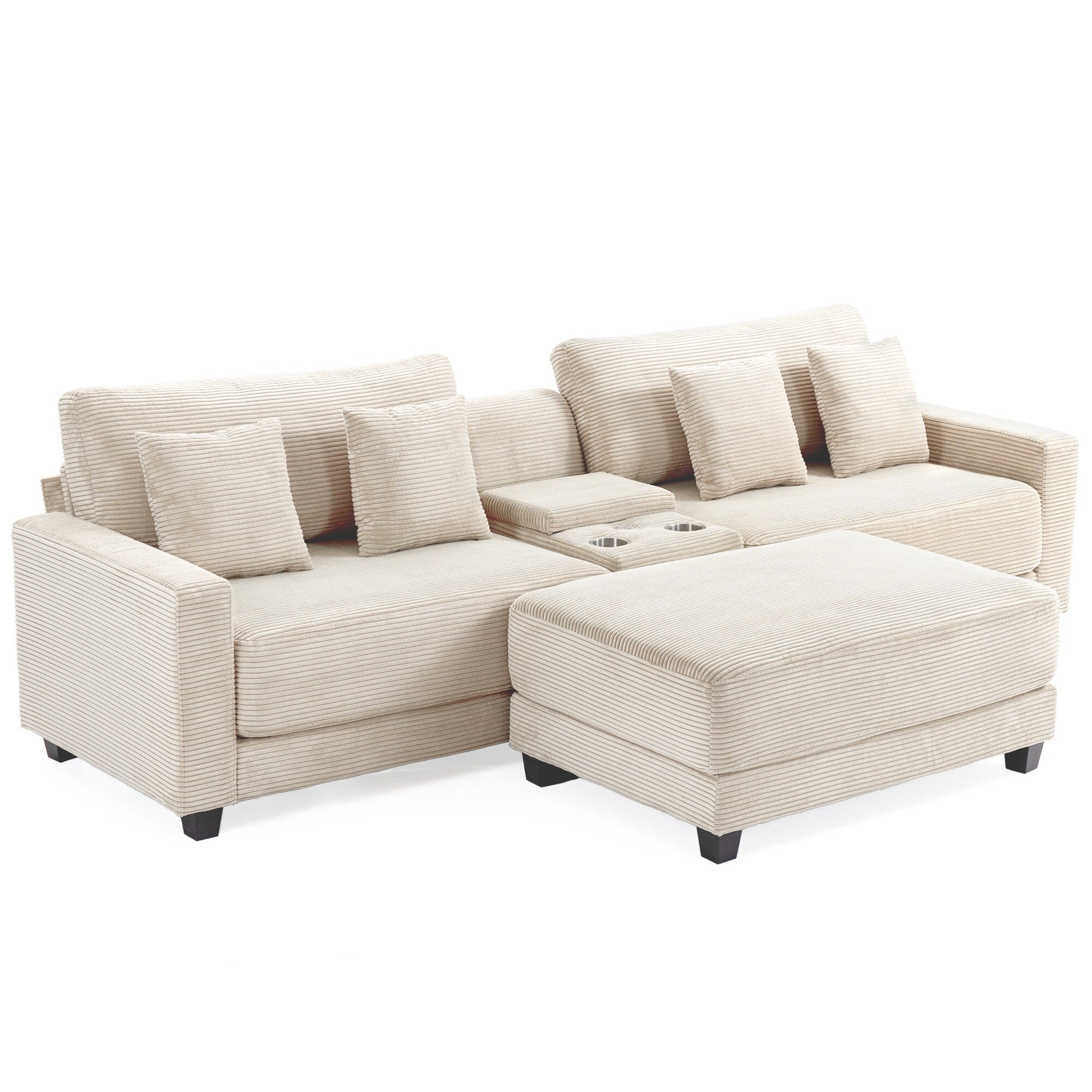 Oversized Corduroy Upholstered Sofa with Removable Ottomans