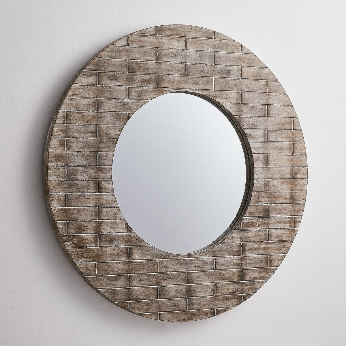 Oversized Decorative Vintage Industrial Wooden Wall Mirror - 1.26 in. D X 36 in. L X 1.26 in. W X 36 in. H