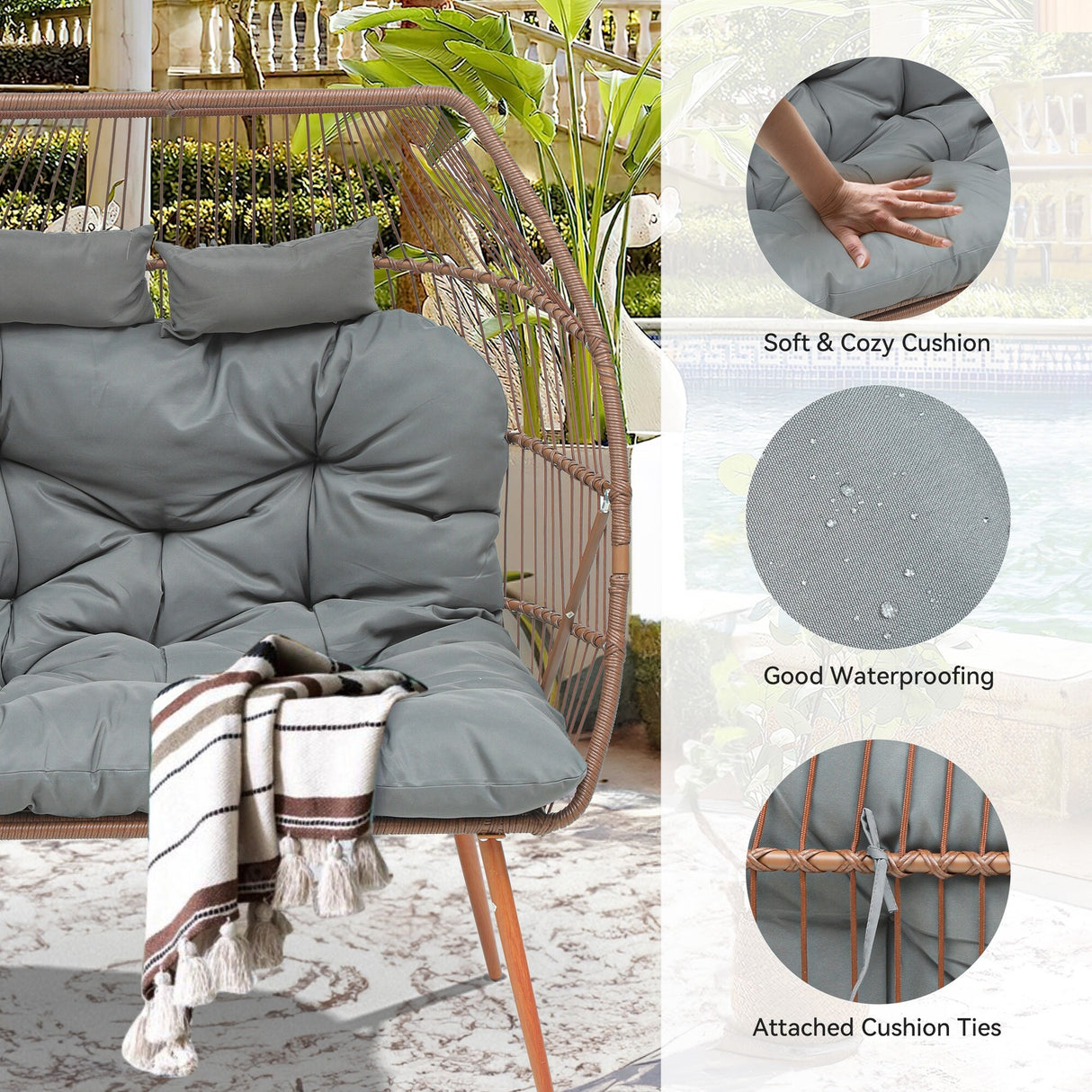 Oversized Double Egg Chair With Stand