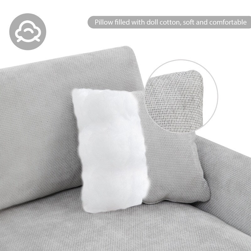 Oversized L-Shaped 4-Seat Sectional Sofa with Chaise and Pillows, White
