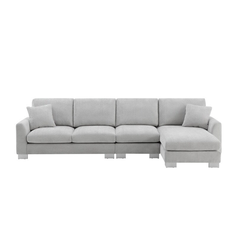 Oversized L-Shaped 4-Seat Sectional Sofa with Chaise and Pillows, White