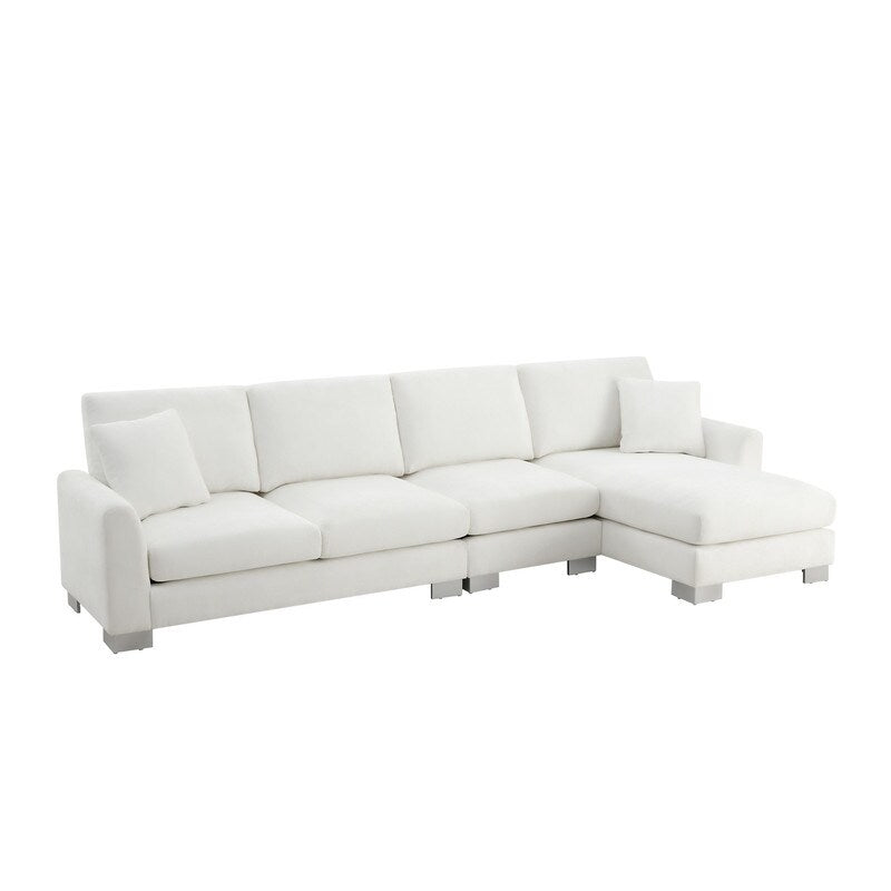 Oversized L-Shaped 4-Seat Sectional Sofa with Chaise and Pillows, White