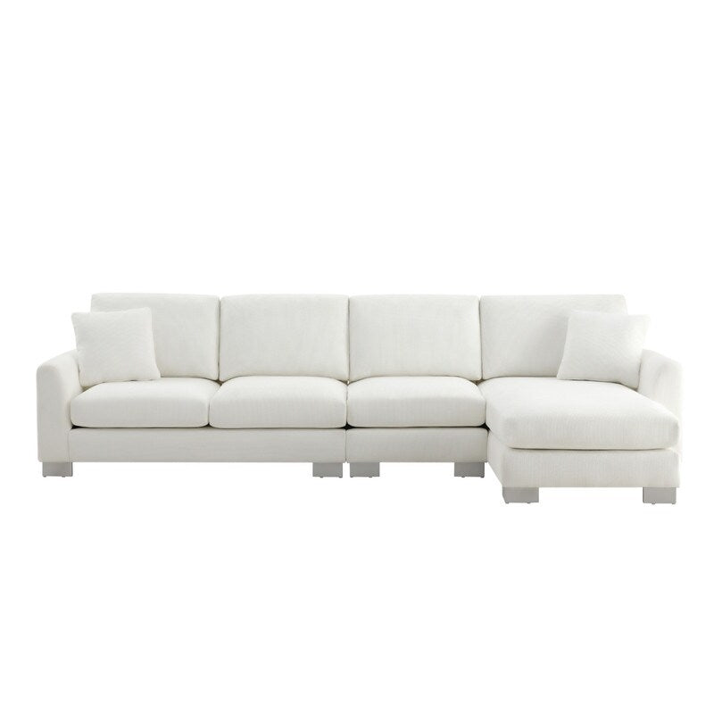 Oversized L-Shaped 4-Seat Sectional Sofa with Chaise and Pillows, White