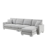 Oversized L-Shaped 4-Seat Sectional Sofa with Chaise and Pillows, White
