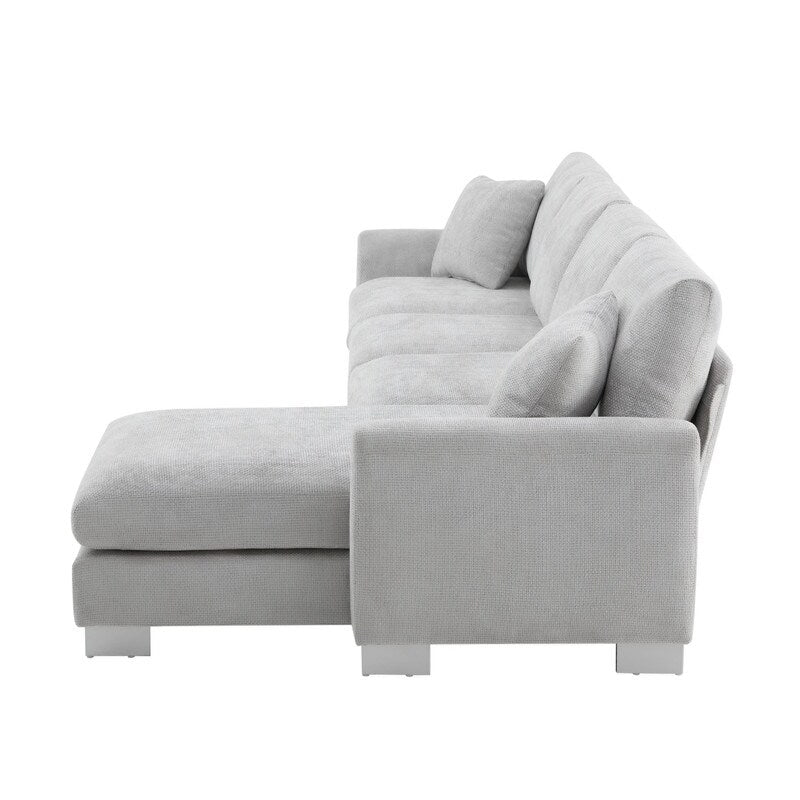 Oversized L-Shaped 4-Seat Sectional Sofa with Chaise and Pillows, White