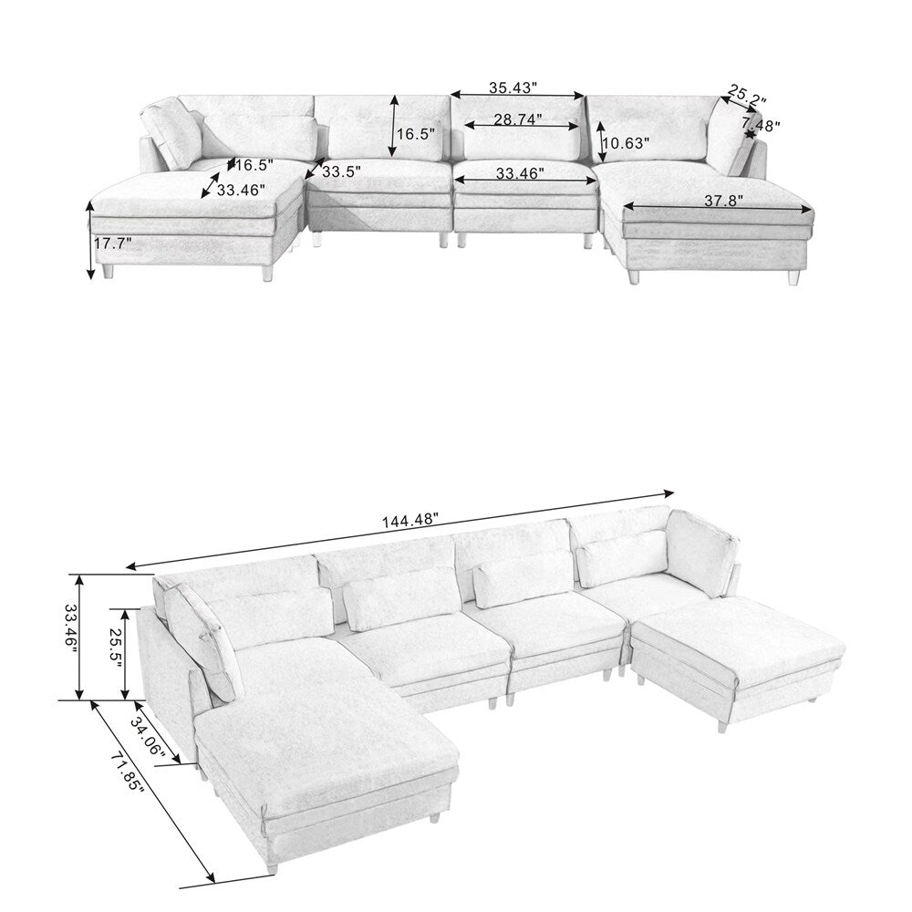 Oversized Modular Sectional Fabric Sofa Set with Reversible Chaise