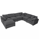 Oversized Modular Sectional Sofa, Chenille U-Shaped Couch with Chaise/Ottoman, 7 Seater Living Room Furniture Sets
