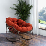 Oversized Papasan Chairs Curved Rocking Chair Patio Deep Seating Rattan Rocker Recliner with Orange Padded Cushion for Outdoor