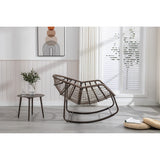 Oversized Papasan Chairs Curved Rocking Chair Patio Deep Seating Rattan Rocker Recliner with Orange Padded Cushion for Outdoor