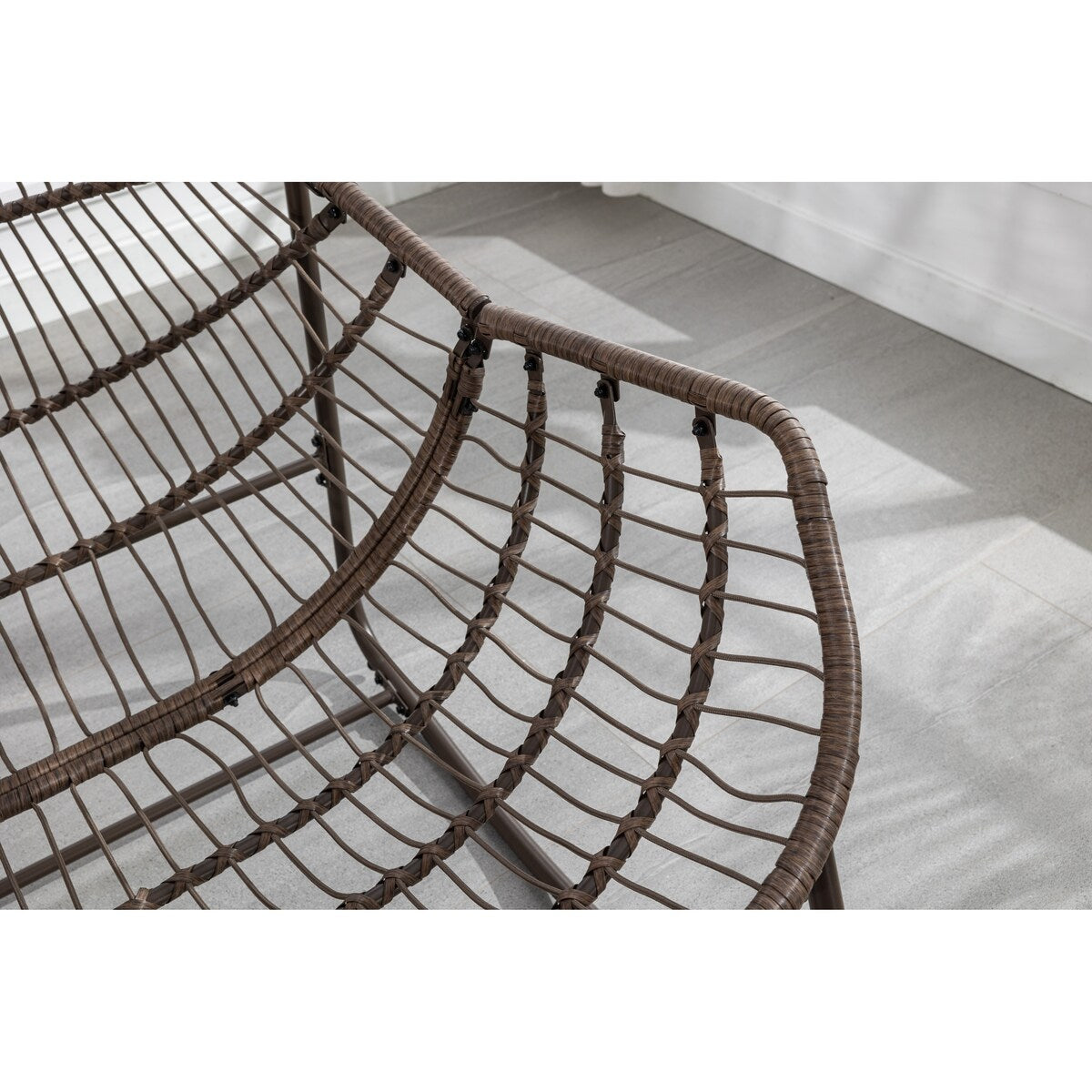 Oversized Papasan Chairs Curved Rocking Chair Patio Deep Seating Rattan Rocker Recliner with Orange Padded Cushion for Outdoor