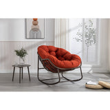 Oversized Papasan Chairs Curved Rocking Chair Patio Deep Seating Rattan Rocker Recliner with Orange Padded Cushion for Outdoor