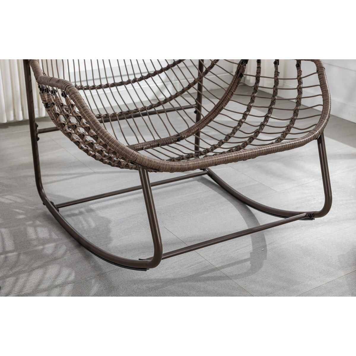 Oversized Papasan Chairs Curved Rocking Chair Patio Deep Seating Rattan Rocker Recliner with Orange Padded Cushion for Outdoor
