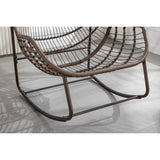 Oversized Papasan Chairs Curved Rocking Chair Patio Deep Seating Rattan Rocker Recliner with Orange Padded Cushion for Outdoor