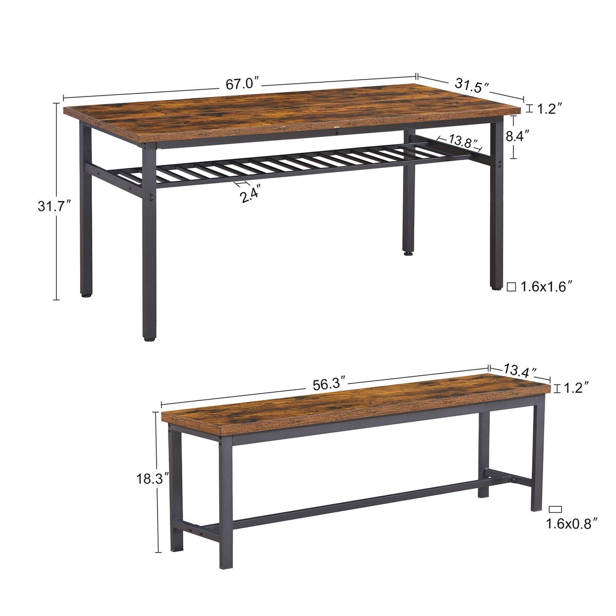Oversized Particle Board 3 Piece Dining Table and Chair Set for 6