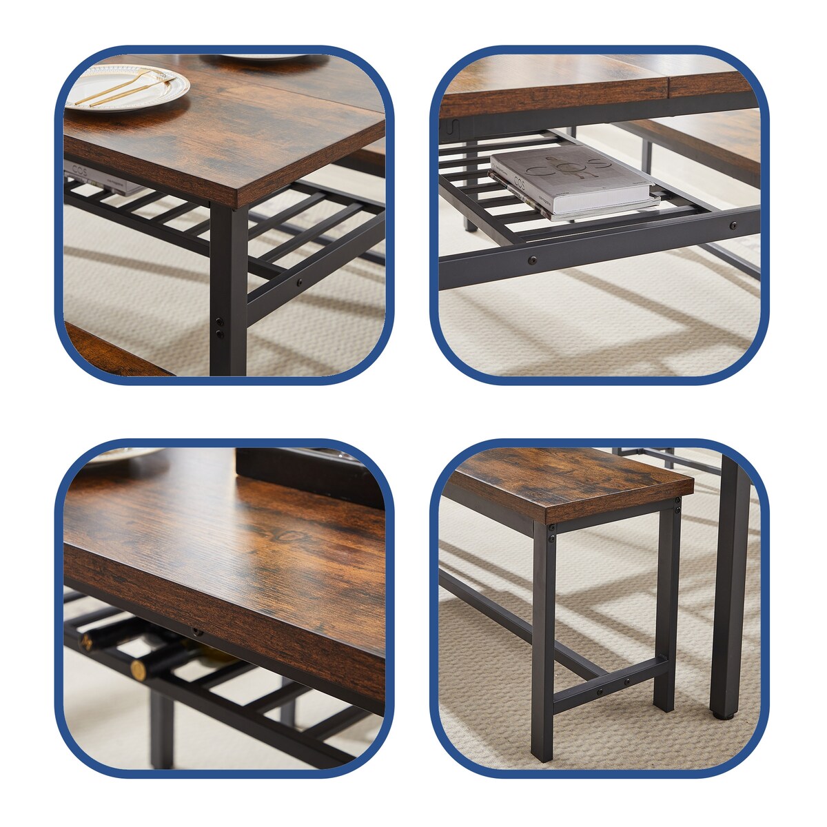 Oversized Particle Board 3 Piece Dining Table and Chair Set for 6