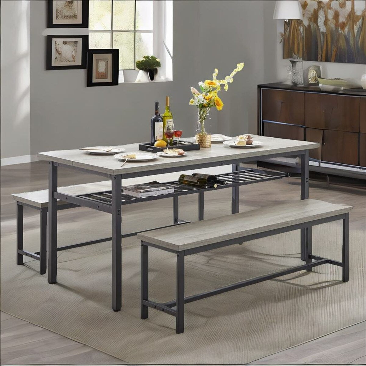 Oversized Particle Board 3 Piece Dining Table and Chair Set for 6