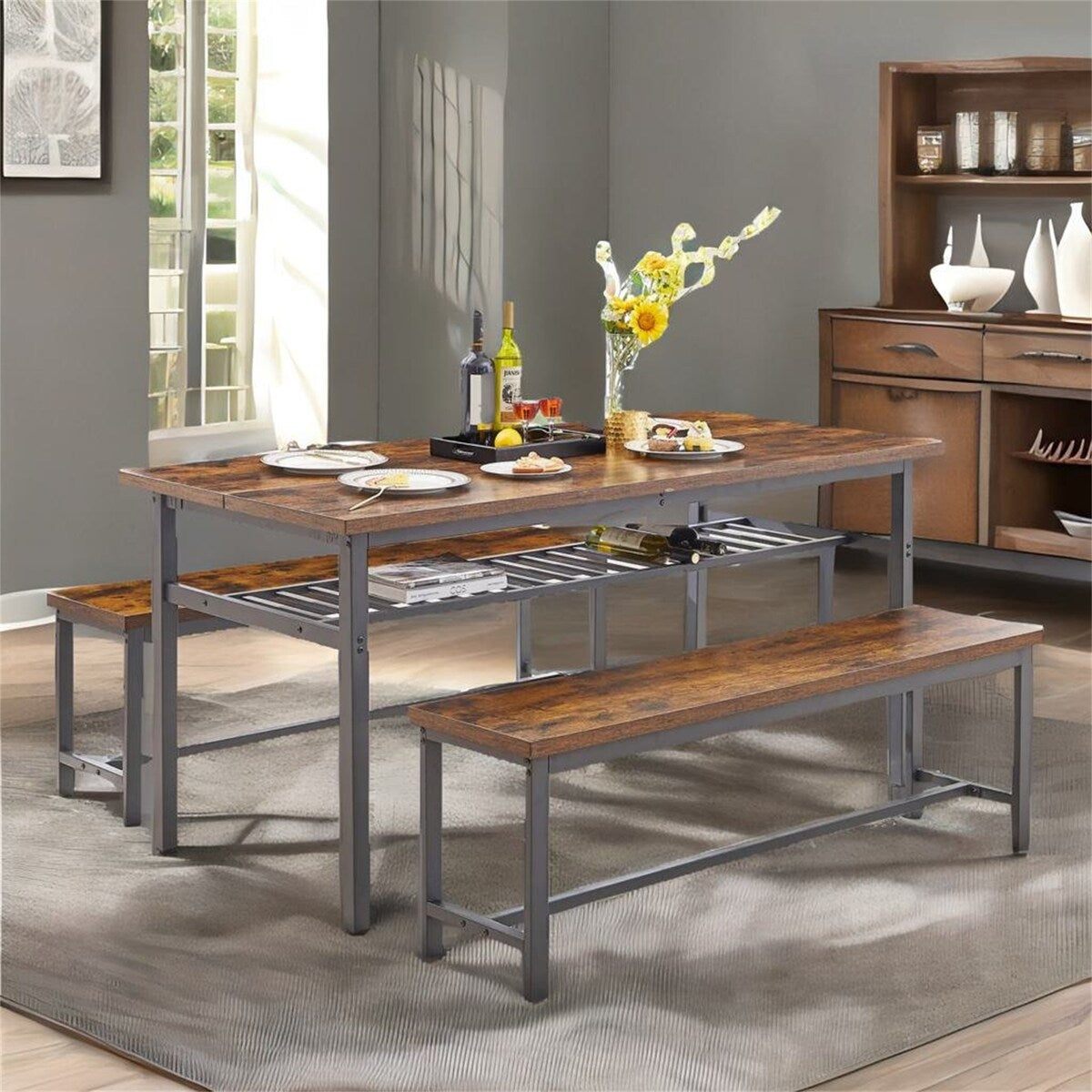 Oversized Particle Board 3 Piece Dining Table and Chair Set for 6