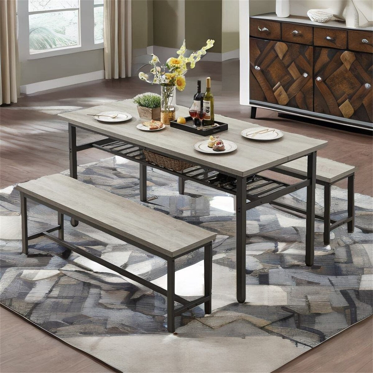 Oversized Particle Board 3 Piece Dining Table and Chair Set for 6
