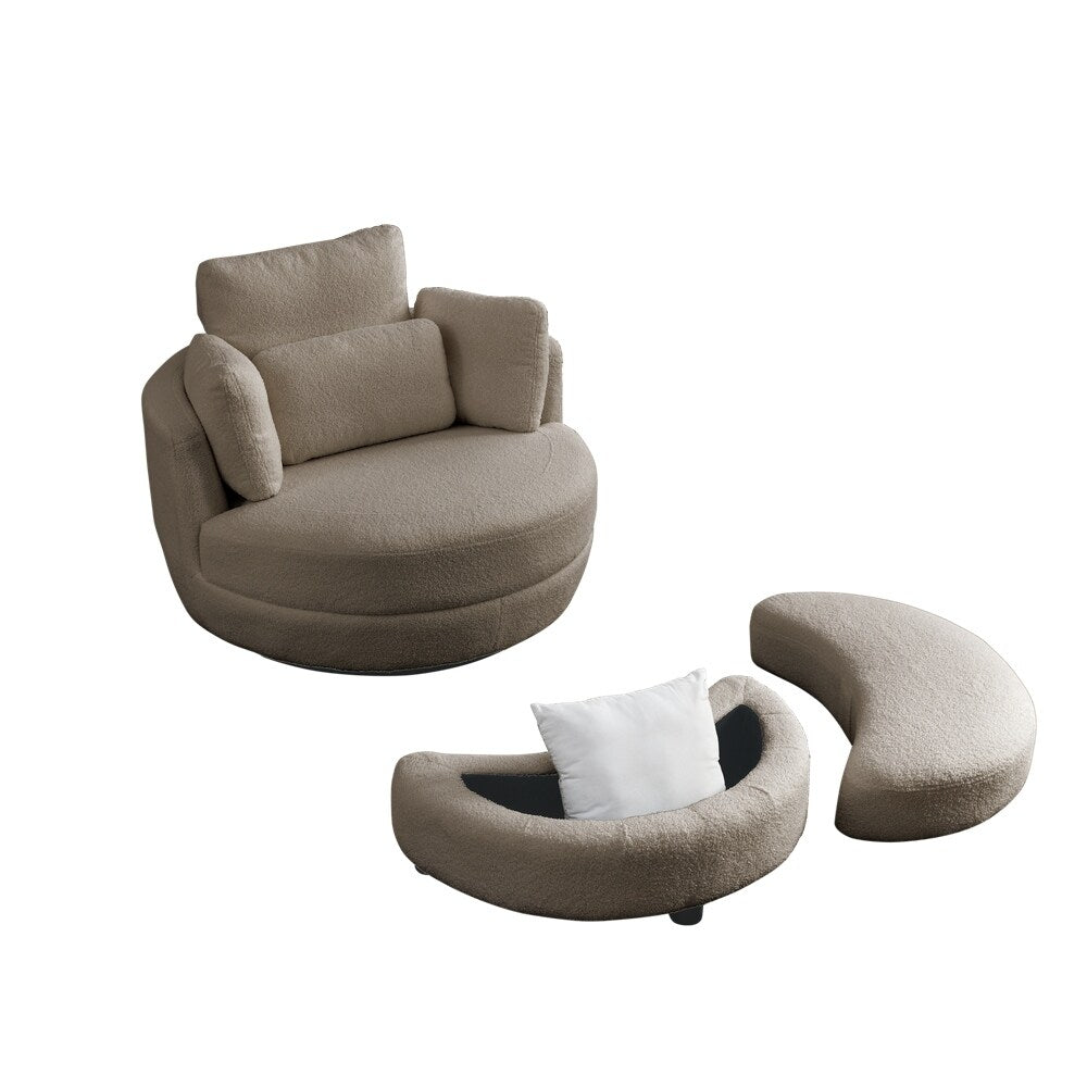 Oversized Swivel Chair with moon storage ottoman