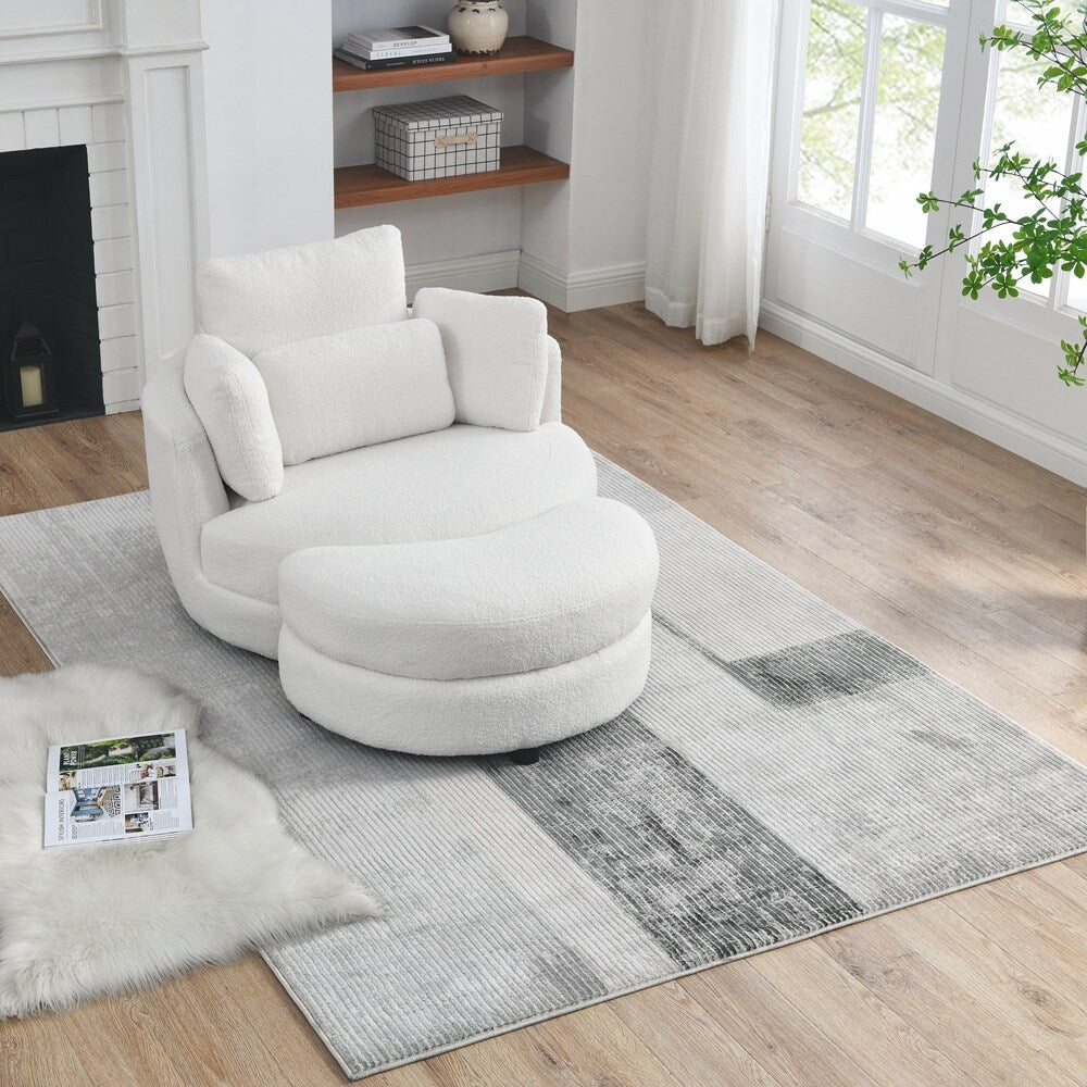 Oversized Swivel Chair with moon storage ottoman
