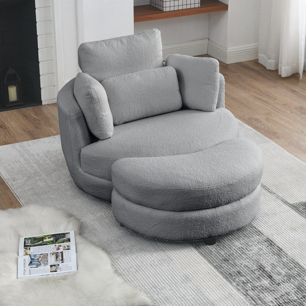 Oversized Swivel Chair with moon storage ottoman