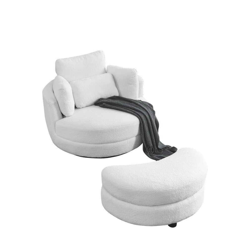 Oversized Swivel Chair with moon storage ottoman