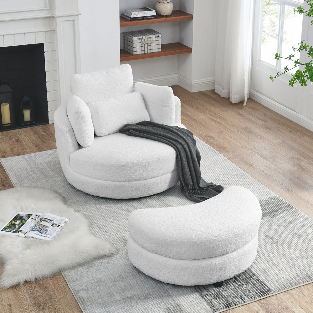 Oversized Swivel Chair with moon storage ottoman