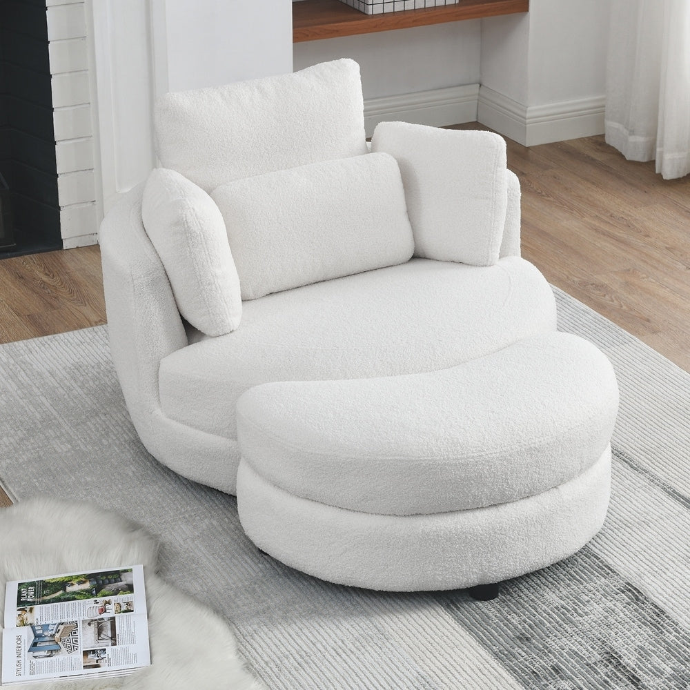 Oversized Swivel Chair with moon storage ottoman