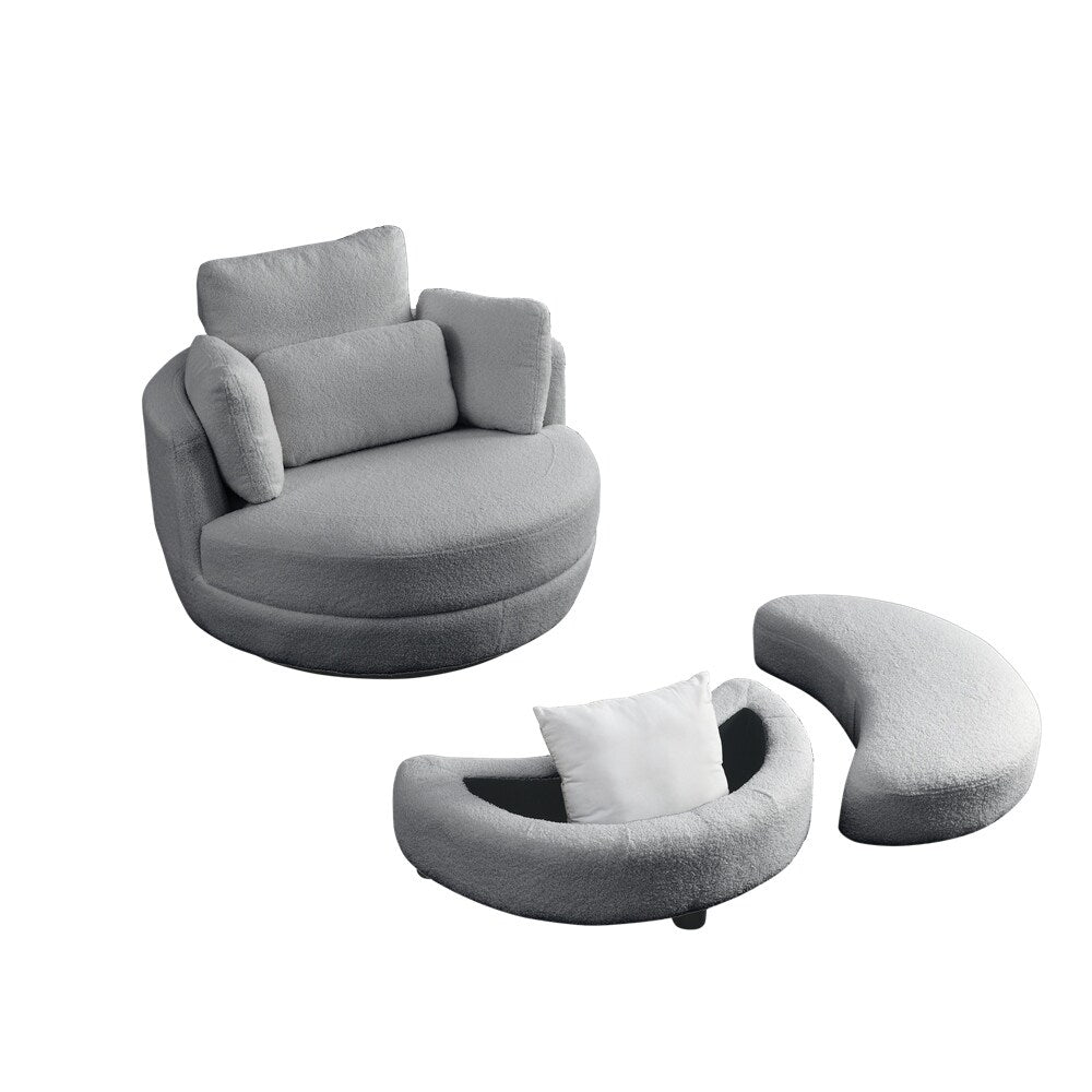 Oversized Swivel Chair with moon storage ottoman