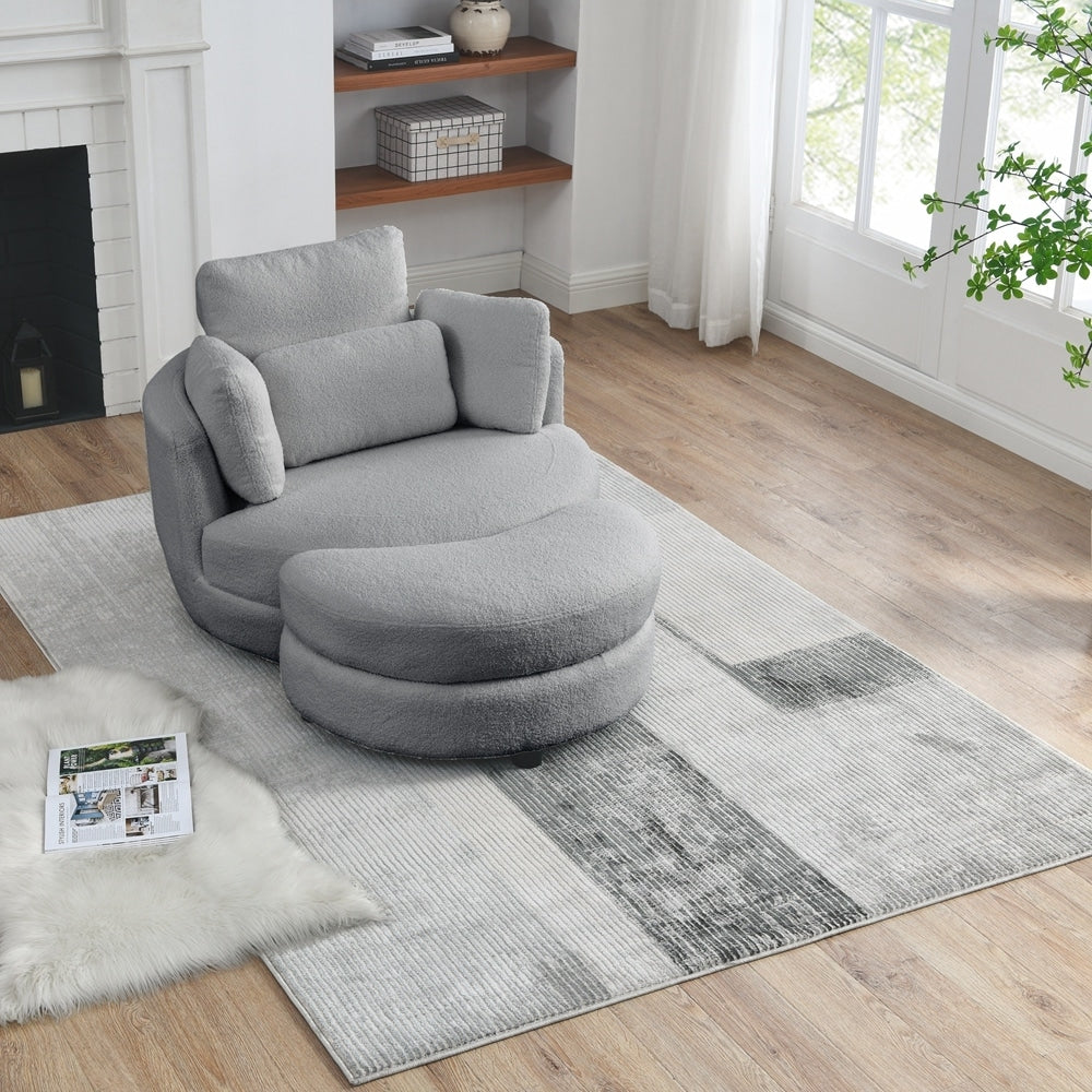 Oversized Swivel Chair with moon storage ottoman