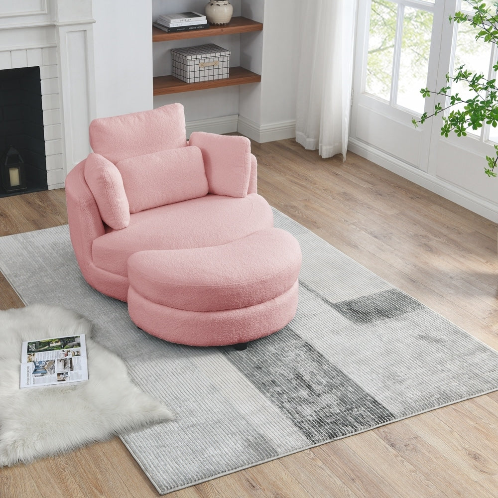 Oversized Swivel Chair with moon storage ottoman