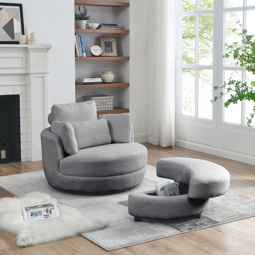 Oversized Swivel Chair with moon storage ottoman