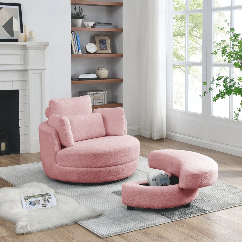 Oversized Swivel Chair with moon storage ottoman