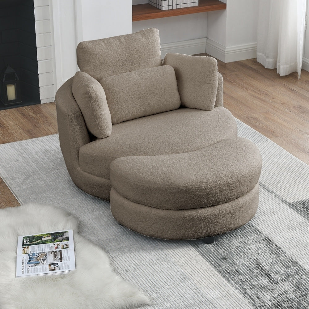 Oversized Swivel Chair with moon storage ottoman