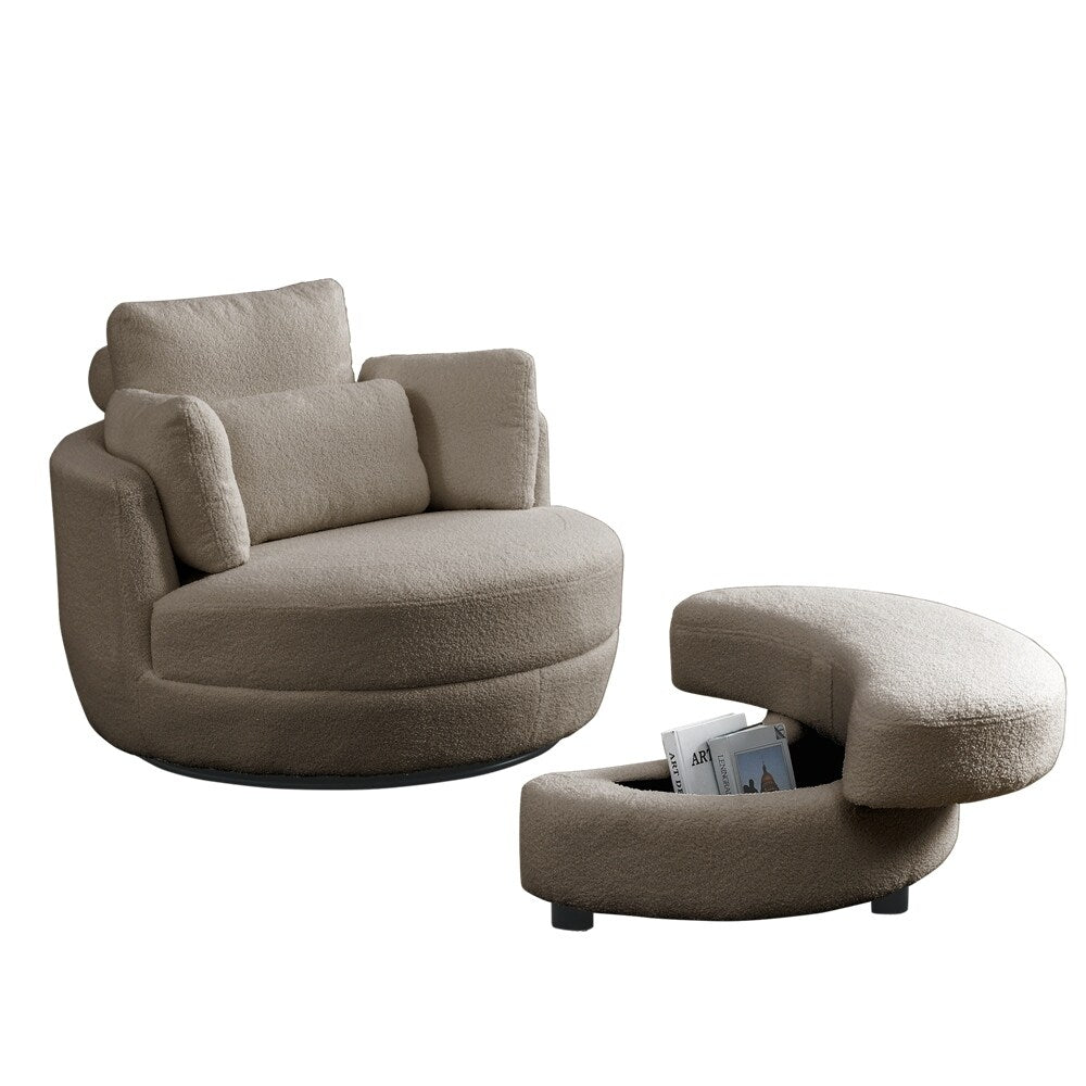 Oversized Swivel Chair with moon storage ottoman
