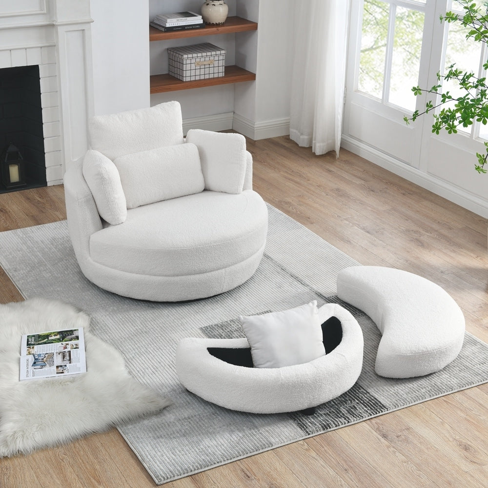 Oversized Swivel Chair with moon storage ottoman