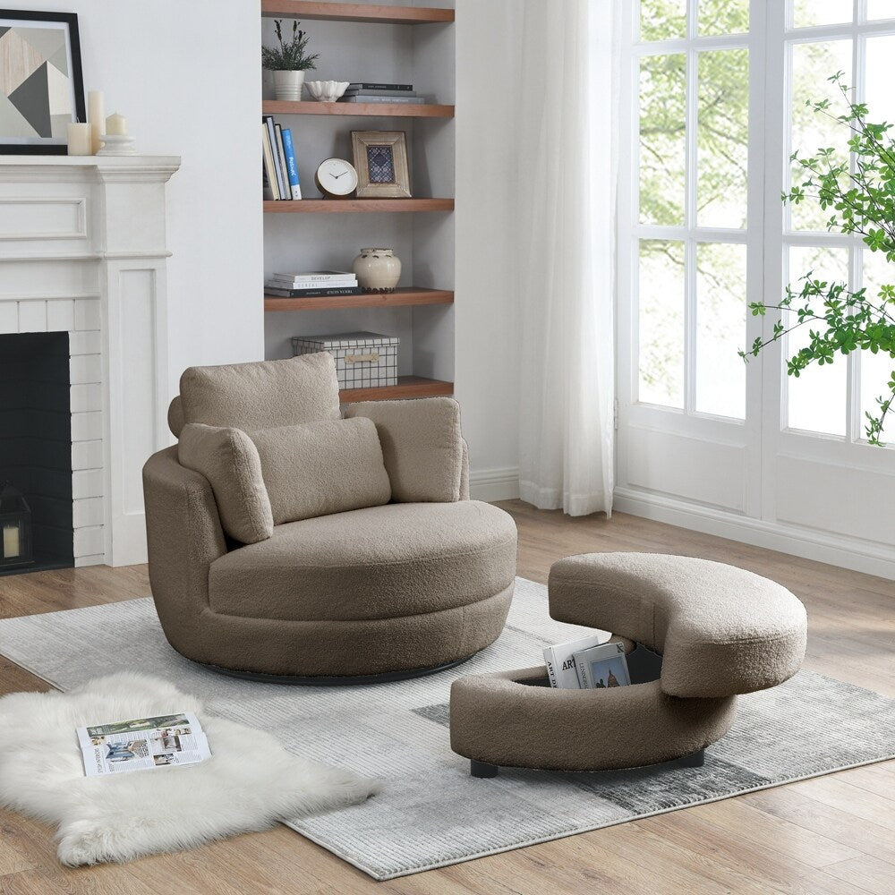 Oversized Swivel Chair with moon storage ottoman