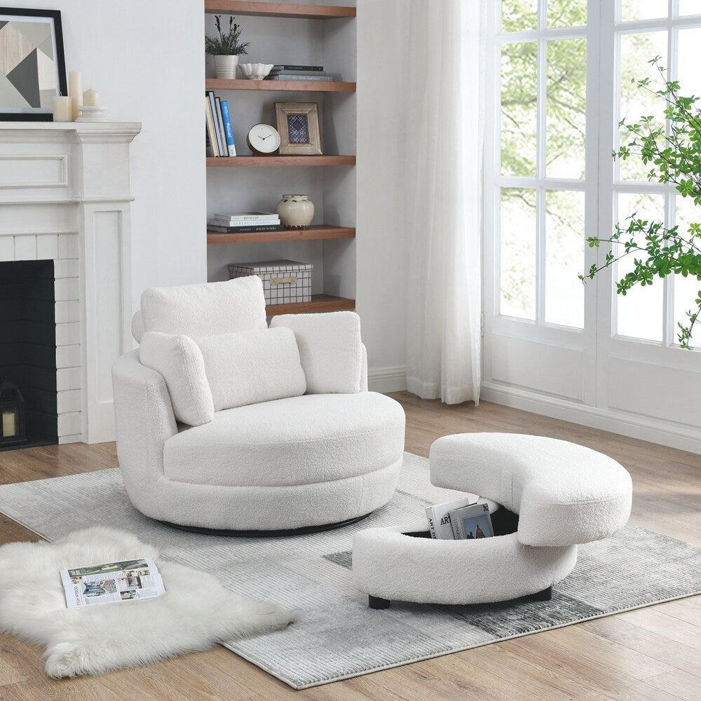 Oversized Swivel Chair with moon storage ottoman