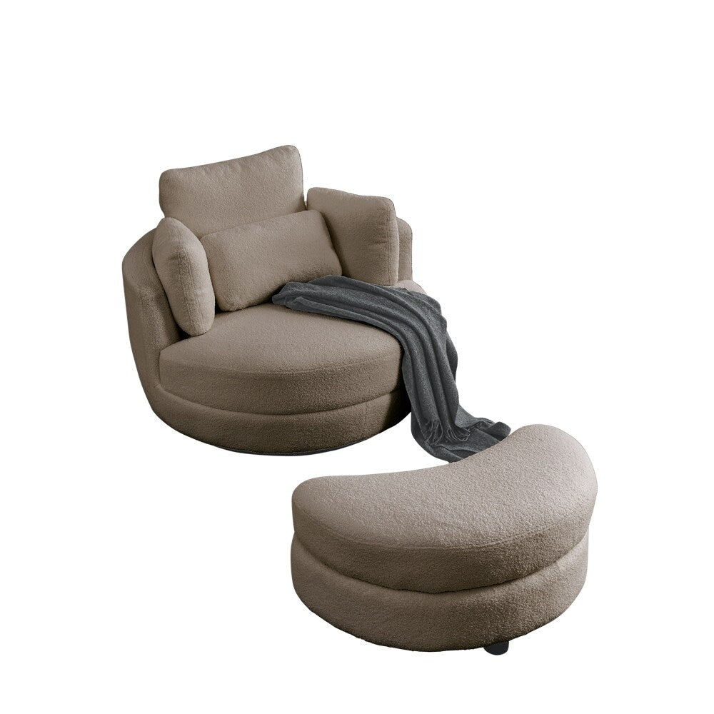 Oversized Swivel Chair with moon storage ottoman