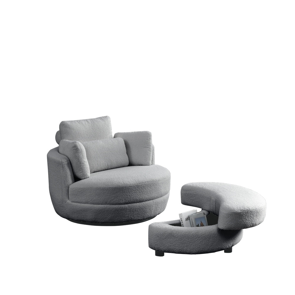 Oversized Swivel Chair with moon storage ottoman
