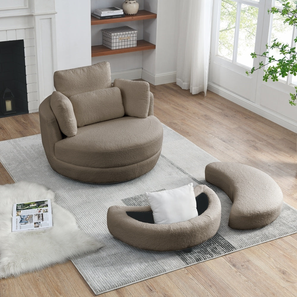 Oversized Swivel Chair with moon storage ottoman