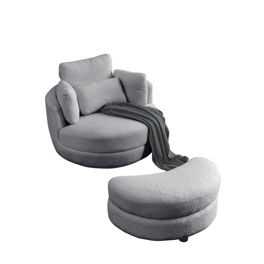 Oversized Swivel Chair with moon storage ottoman